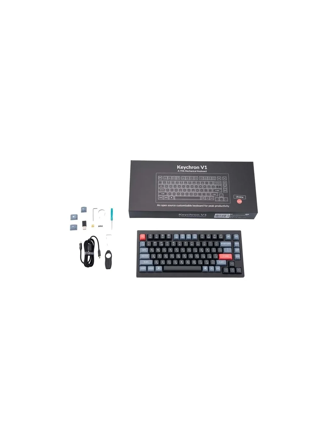 Keychron V1 ANSI 75% 84 Key Frosted Black Full Assembled Red Switch RGB HotSwap Gateron G pro Mechanical Wired Normal Profile QMK Custom Keyboard