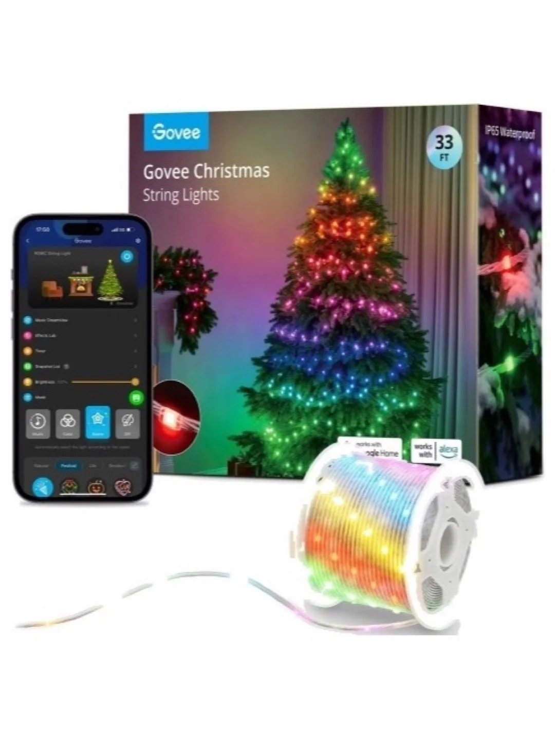 Гирлянда Smart LED Govee H70C1 Christmas Light RGB, IP65, 10м, кабель прозрачный