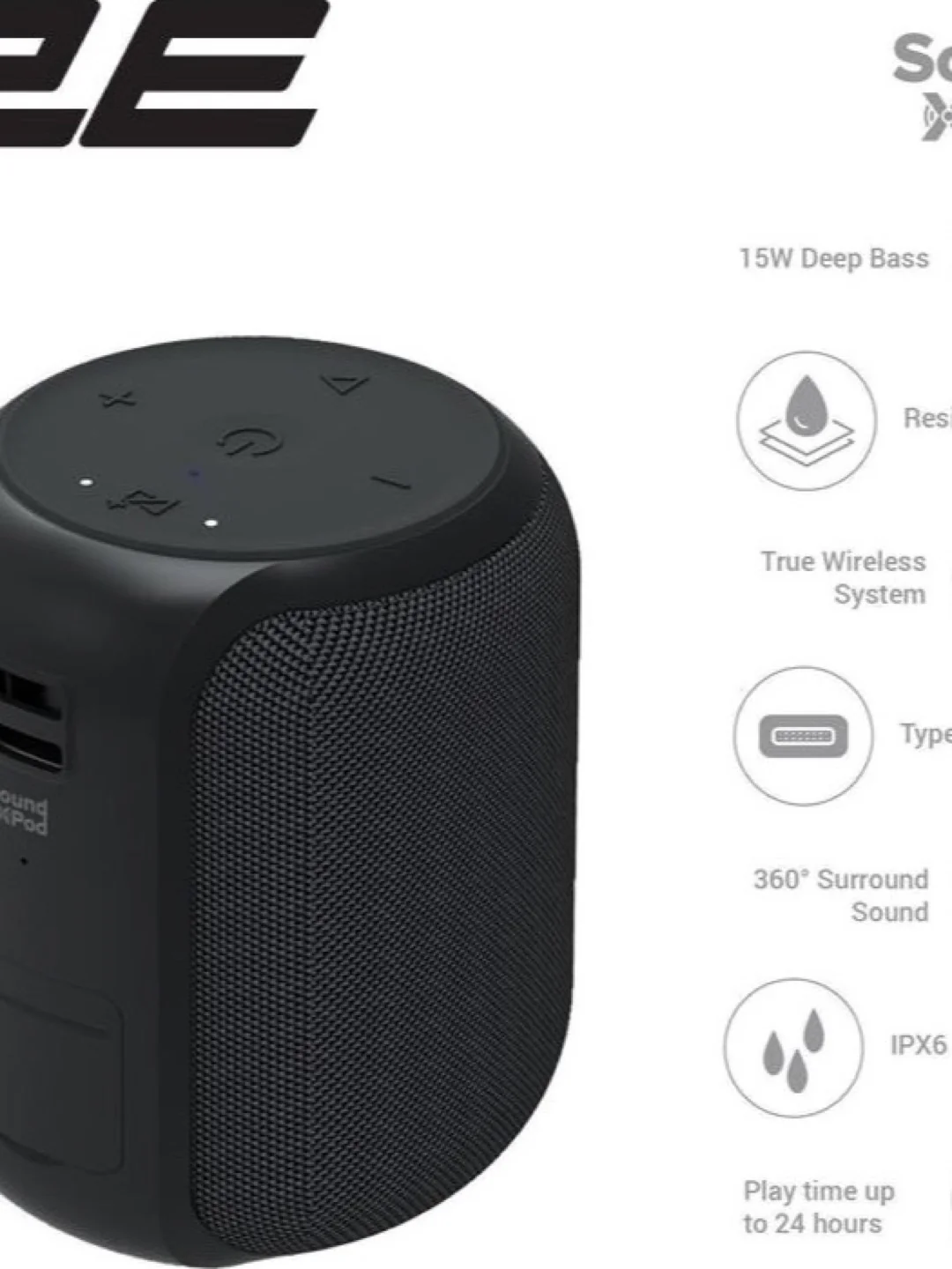 Акустическая система 2E SoundXPod TWS, MP3, Wireless, Waterproof black