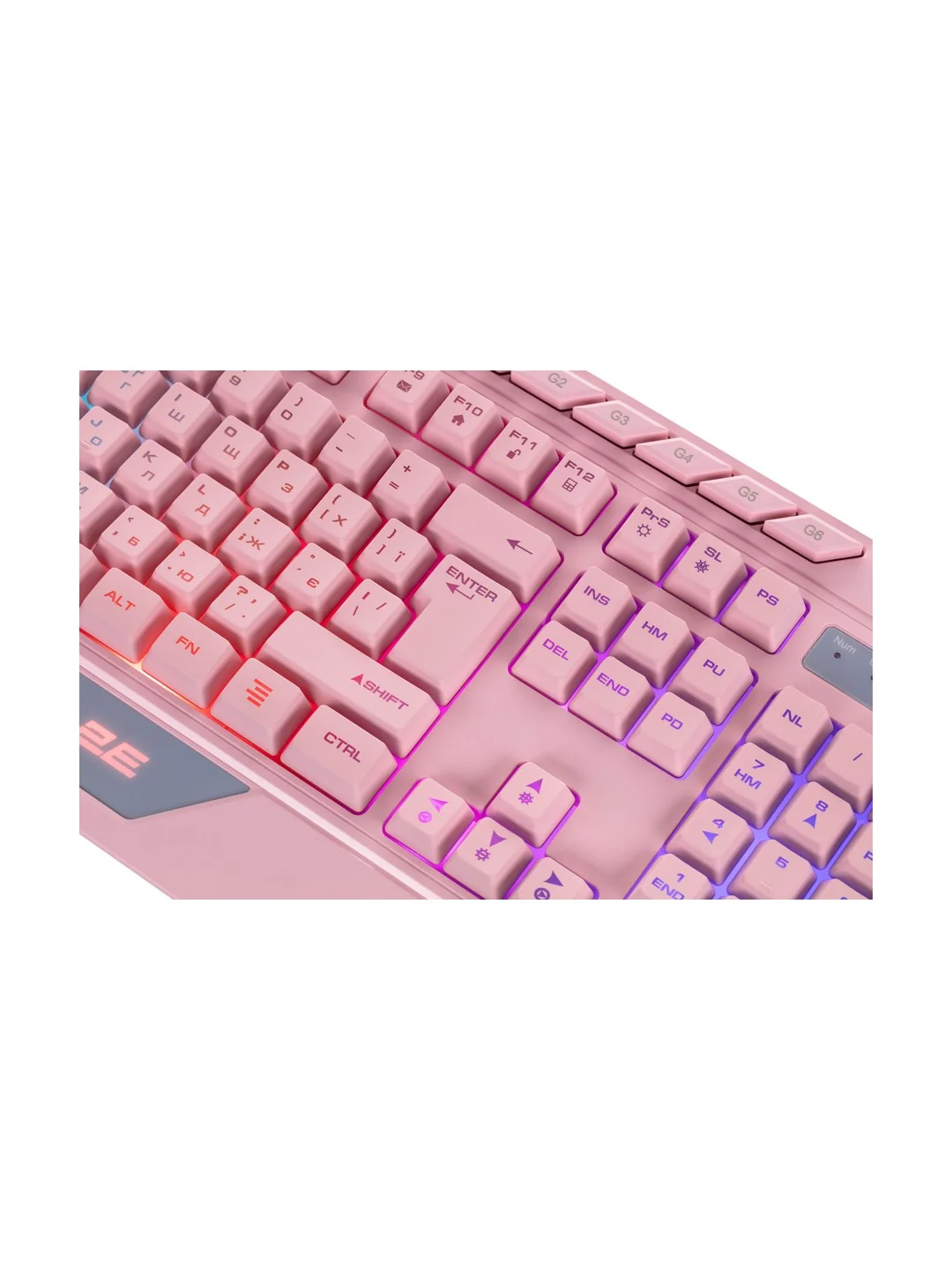 Клавиатура мембранная 2E GAMING KG315 110key, USB-A, EN/RU, RGB, розовый