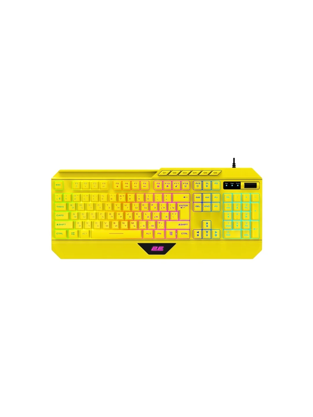 Клавиатура мембранная 2E GAMING KG315 110key, USB-A, EN/RU, RGB, жёлтый