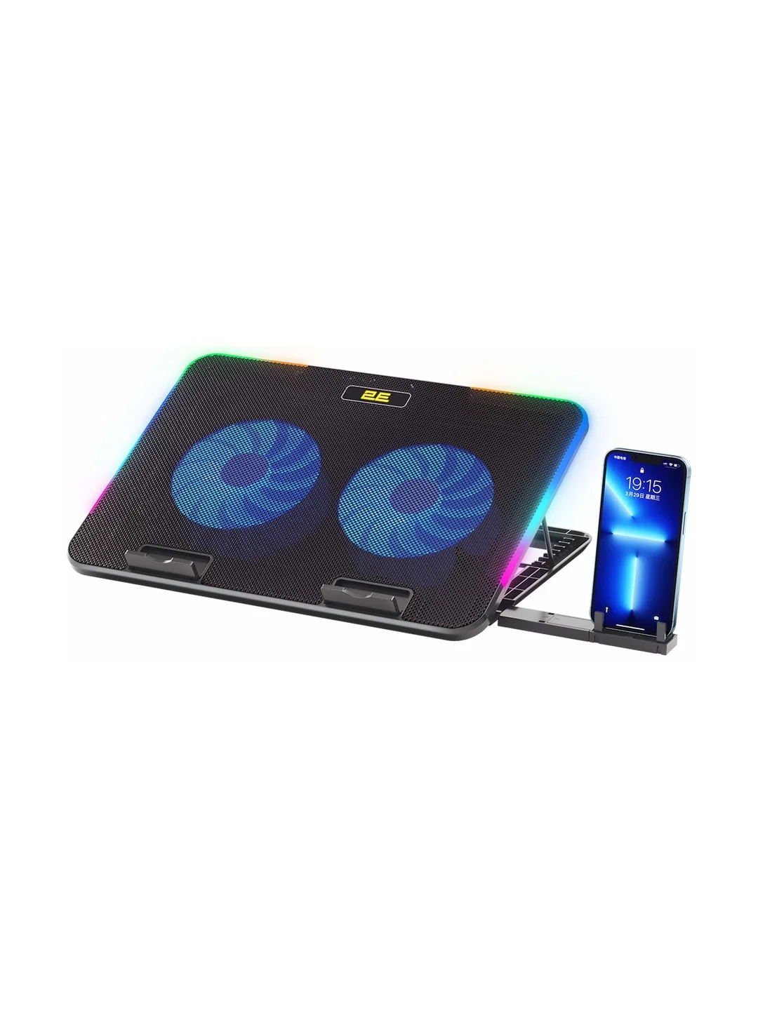 Подставка для ноутбука 2E GAMING CPG-001 V2, до 15.6", 2xUSB-A, держатель для телефона, RGB, черный