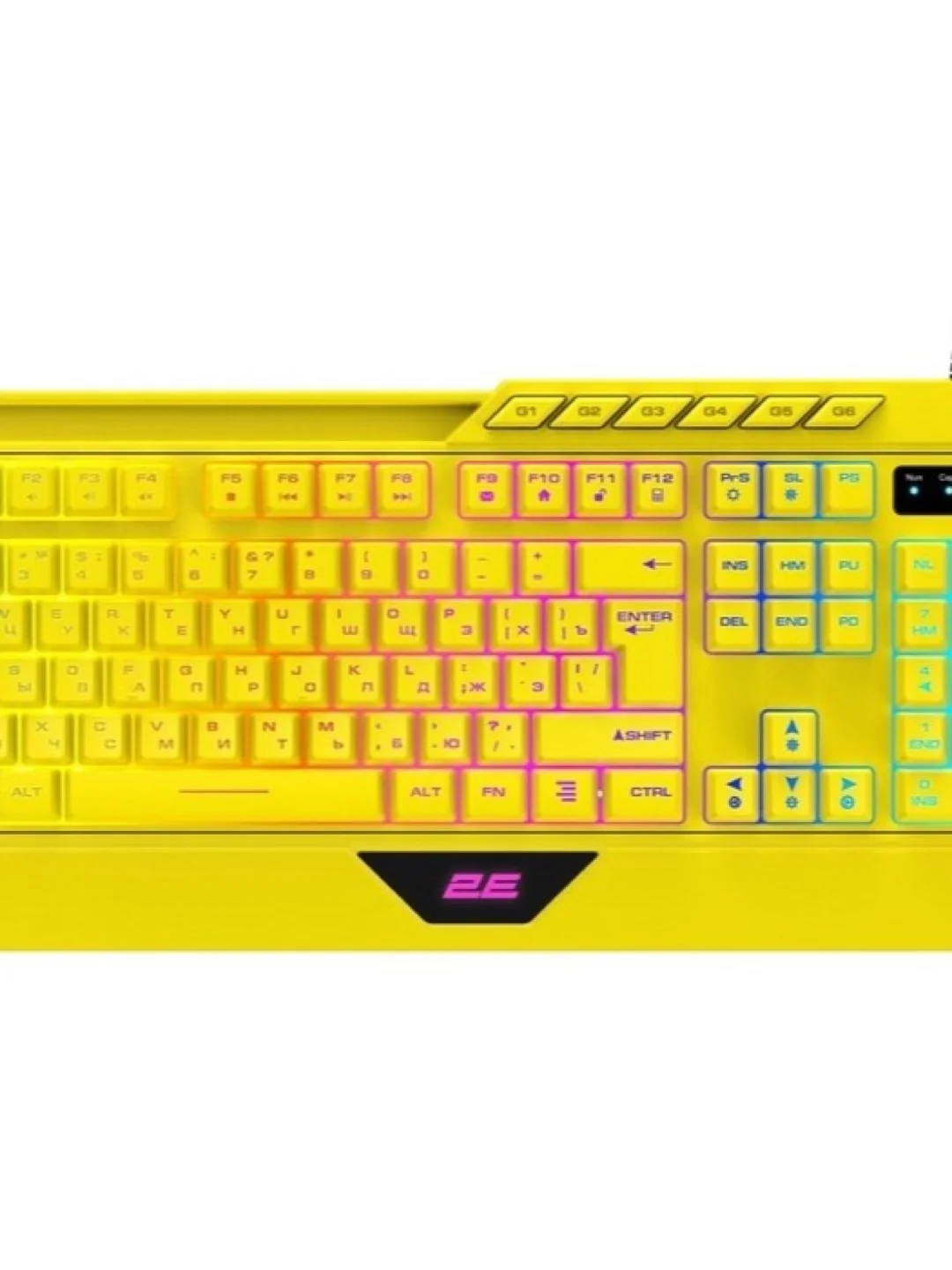 Клавиатура мембранная 2E GAMING KG315 110key, USB-A, EN/RU, RGB, жёлтый 2