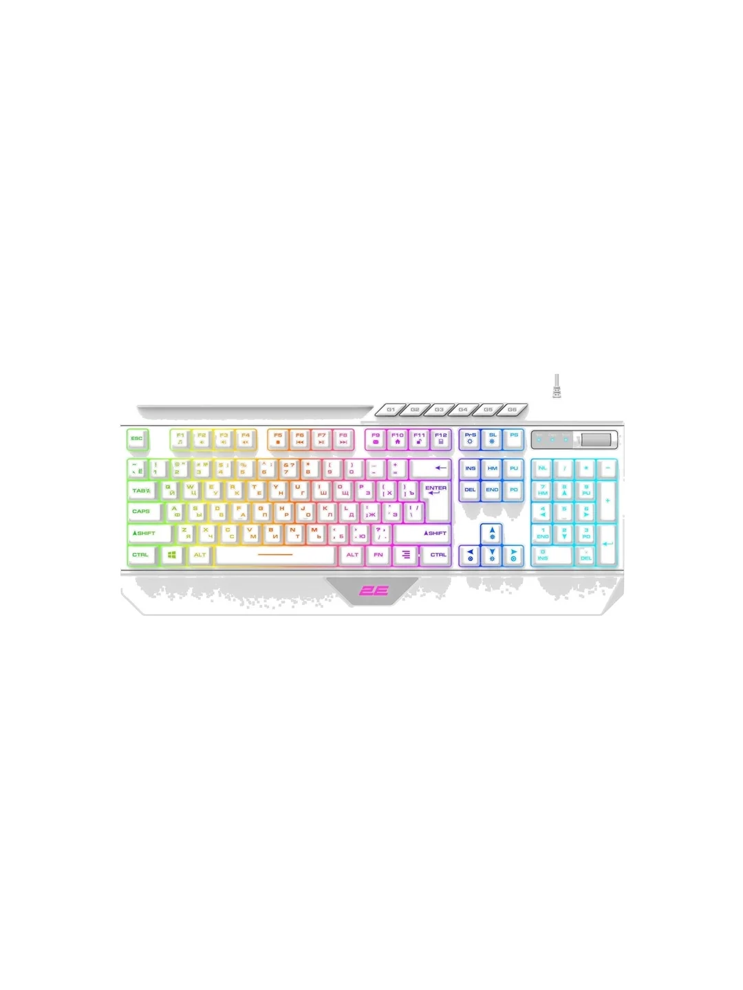 Клавиатура мембранная 2E GAMING KG315 110key, USB-A, EN/RU, RGB, белый
