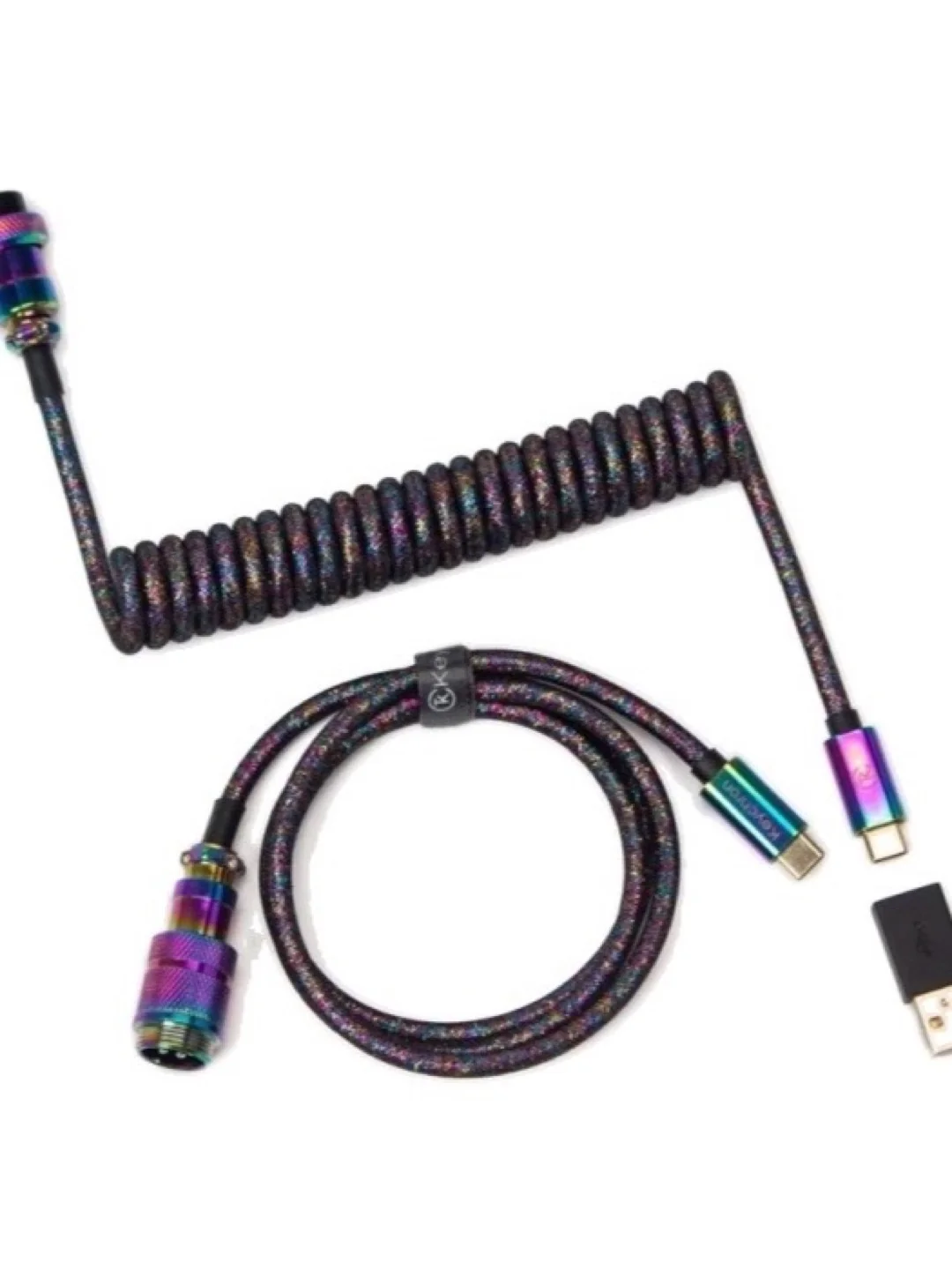 Cabel Type-A/Type-C Keychron Premium Coiled Aviator Cable-Straight Rainbow Palted black