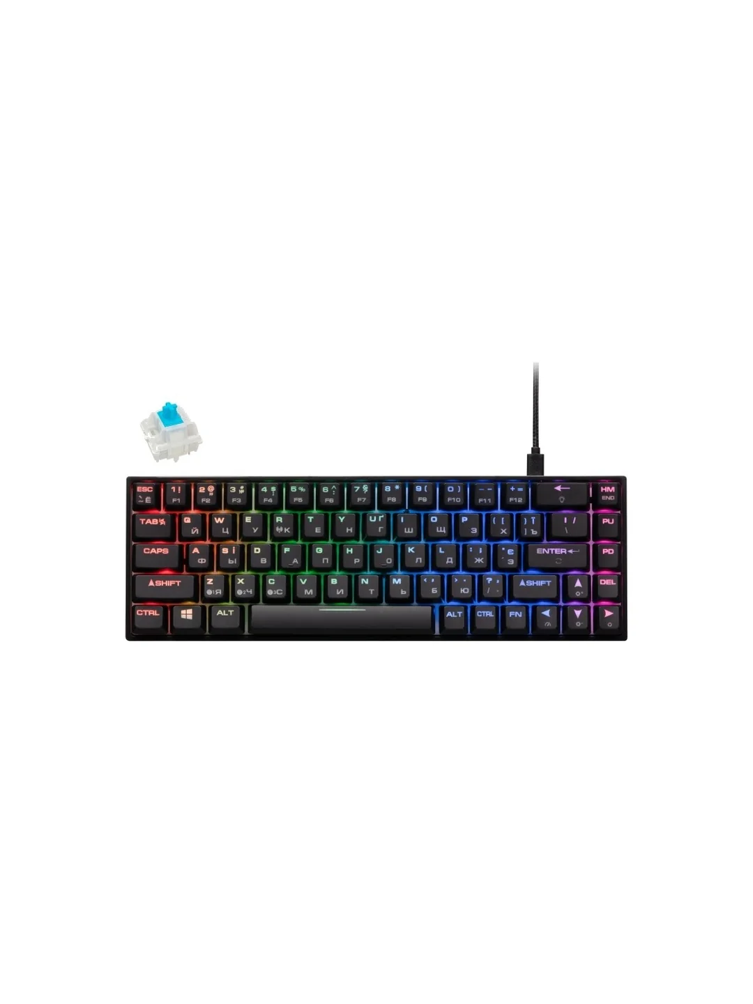 Клавиатура игровая 2E GAMING KG380 RGB 68key Gateron Blue Switch BT/USB Black Ukr