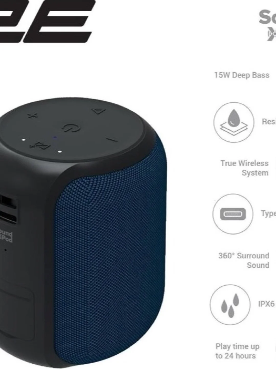 Акустическая система 2E SoundXPod TWS, MP3, Wireless, Waterproof Blue
