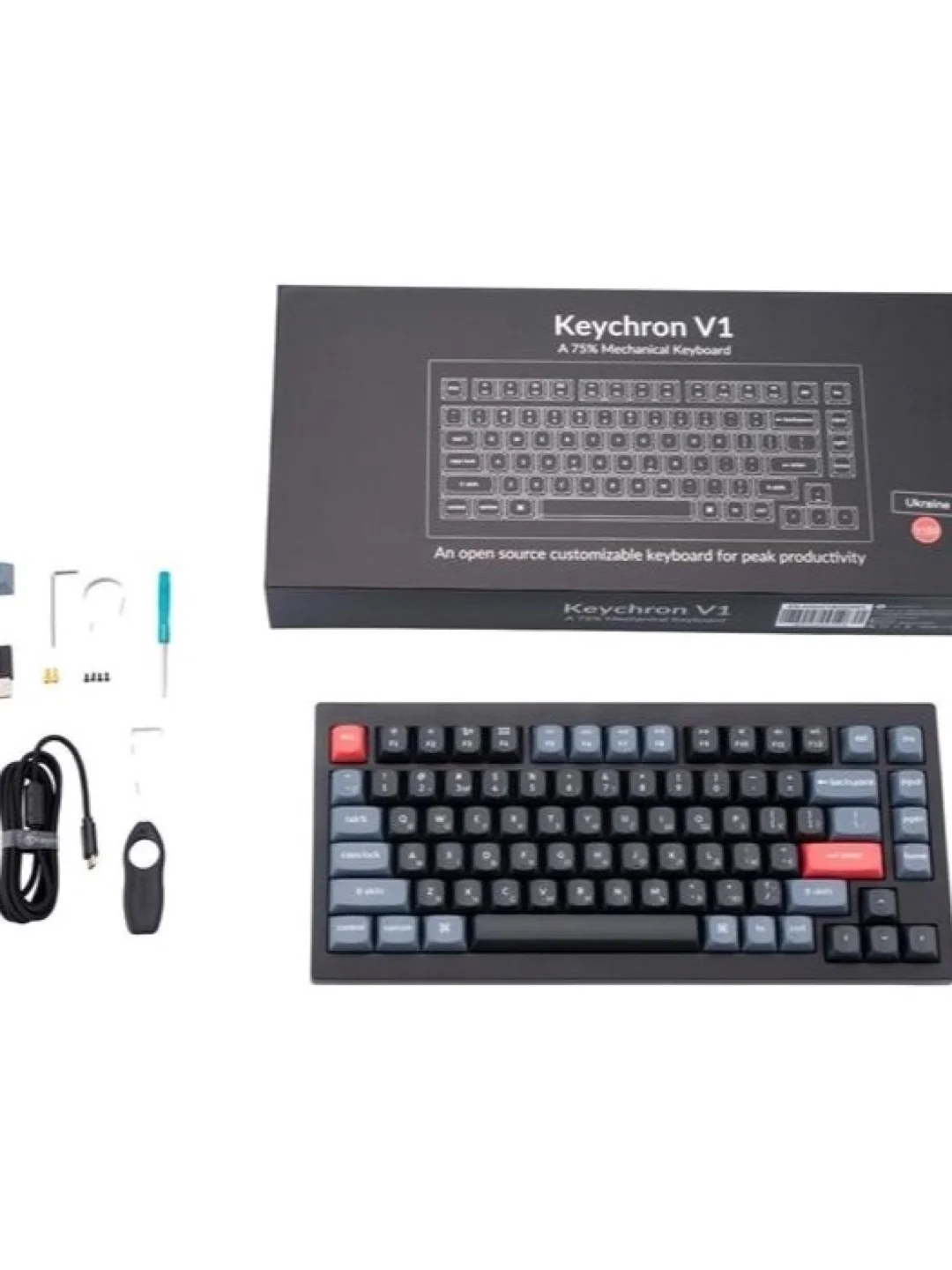 Keychron V1 ANSI 75% 84 Key Frosted Black Full Assembled Knob Red Switch RGB HotSwap Gateron G pro Mechanical Wired Normal Profile QMK Custom Keyboard 2