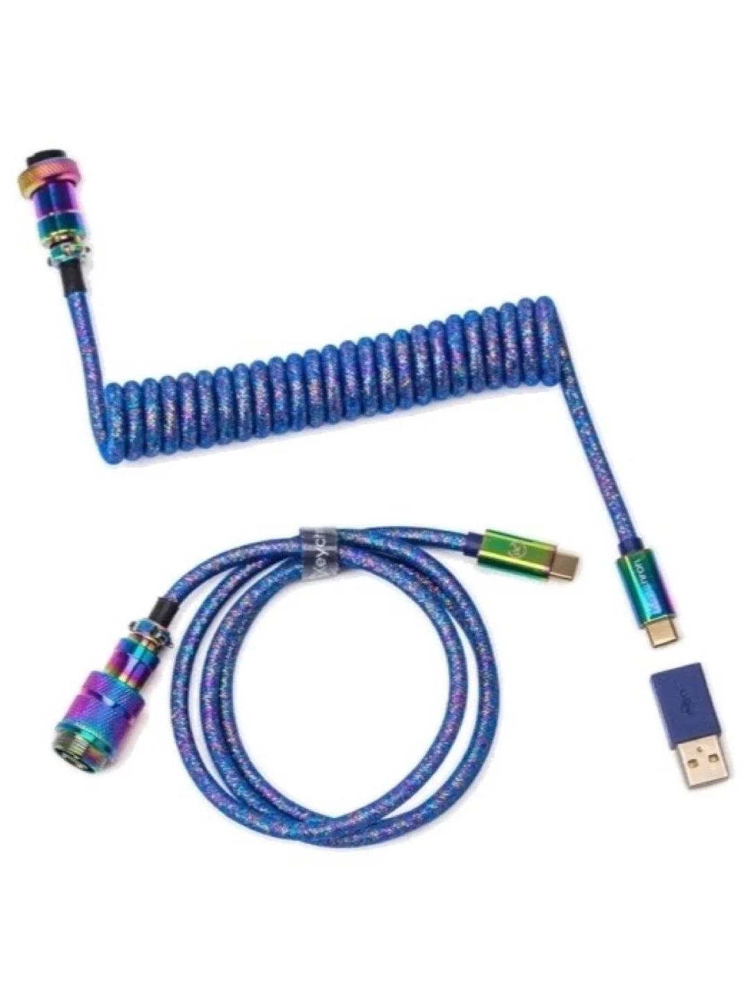 Cabel Type-A/Type-C Keychron Premium Coiled Aviator Cable-Straight Rainbow Palted Blue