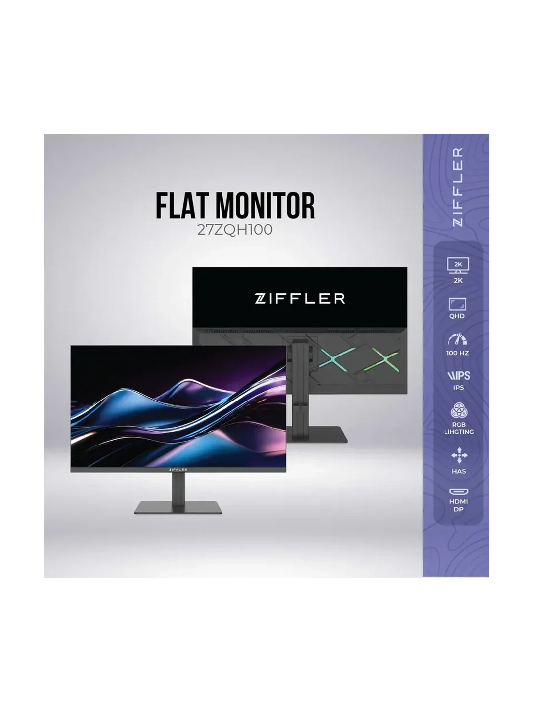 27ZQH100-27" 2K QHD Flat Gaming monitor (HDMI*2+DP+AUDIO OUT) IPS Panel 100hz RGB