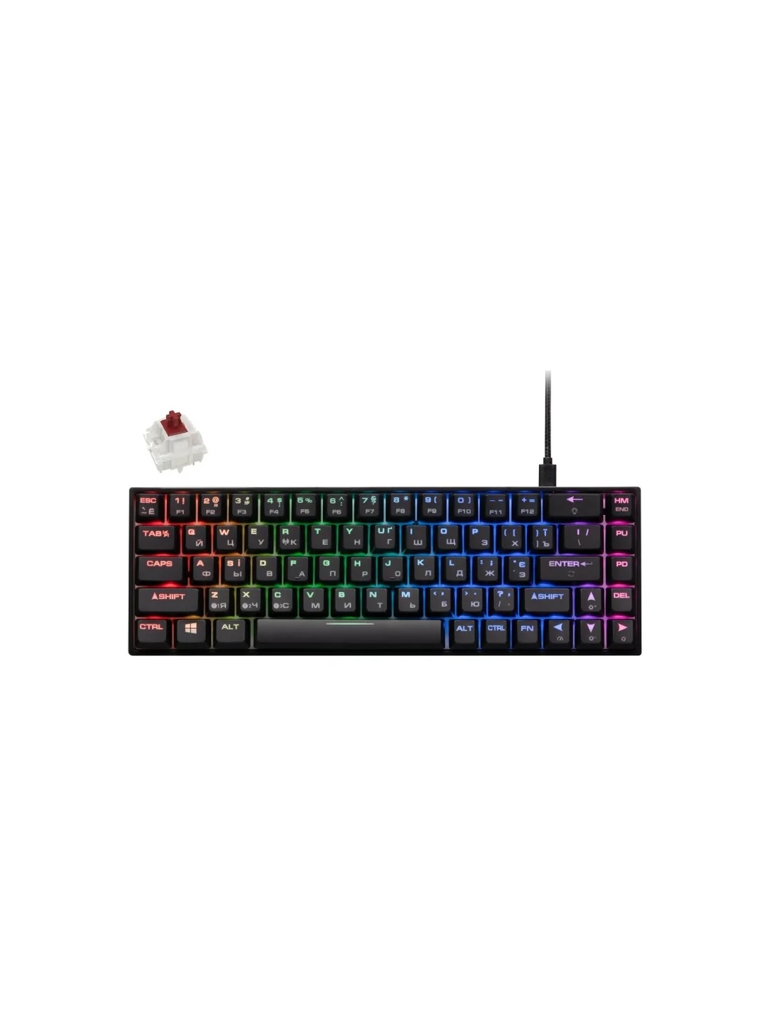 Клавиатура игровая 2E GAMING KG380 RGB 68key Gateron Brown Switch BT/USB Black Ukr