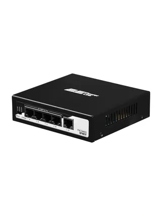 2E PowerLink SP401F 4xFE PoE+ kommutator, 1xFE Uplink, 55Vt, boshqarilmaydigan